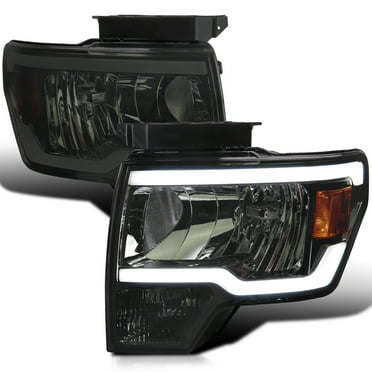Spec-D Tuning Smoke Headlights w/ LED Tube Compatible with 2009-2014 Ford F150 F-150, Left + Right Pair Headlamps Assembly