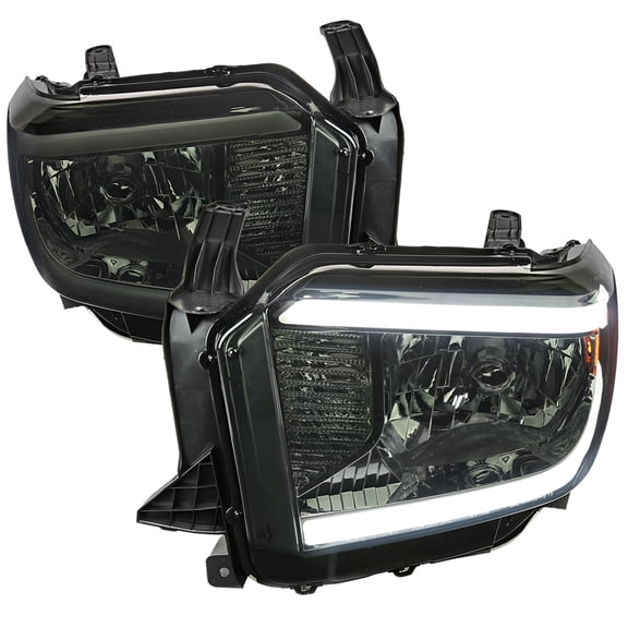 Spec-D Tuning Smoke Headlights w/ LED Tube Compatible with 2014-2021 Toyota Tundra, Left + Right Pair Headlamp Assembly