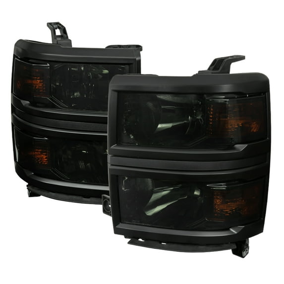 Spec-D Tuning Smoke Headlights with Black Trim Compatible with 2014-2015 Chevy Silverado 1500 Left + Right Pair Head Lights Lamp Assembly
