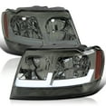 thumbnail image 1 of Spec-D Tuning Smoke Headlights with Fiber Optic LED Strips Compatible with 1999-2004 Jeep Grand Cherokee, Left + Right Pair Headlamp Assembly, 1 of 6