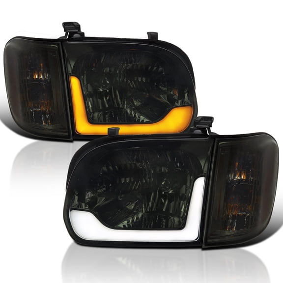 Spec-D Tuning Smoke LED Switchback Sequential Headlights + Corner Lights Compatible with 2005-2006 Toyota Tundra, Left + Right Pair Headlamp Assembly