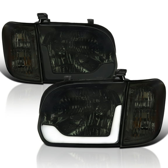 Spec-D Tuning Smoke LED Tube Headlights + Corner Lights Compatible with 2005-2006 Toyota Tundra, Left + Right Pair Headlamp Assembly