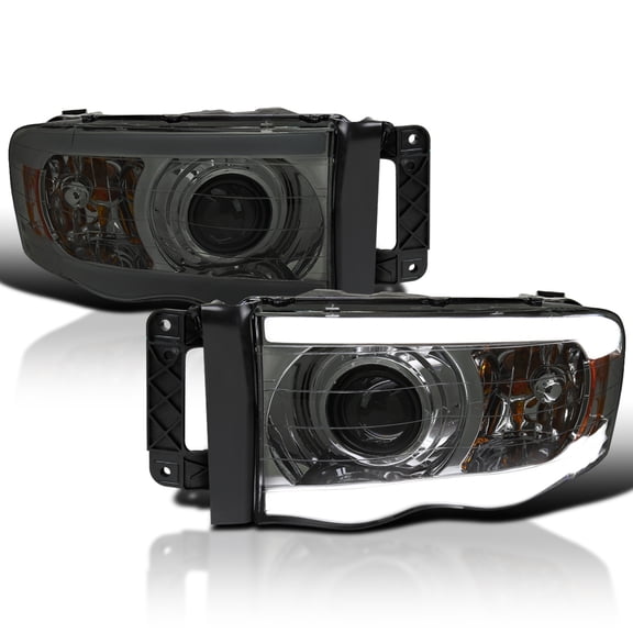 Spec-D Tuning Smoke LED Tube Projector Headlights Compatible with 2002-2005 Dodge Ram 1500, 2003-2005 Dodge Ram 2500/3500, Left + Right Pair Headlamp Assembly