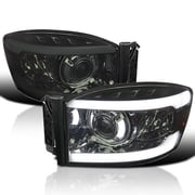 Spec-D Tuning Smoke LED Tube Projector Headlights Compatible with 2006-2008 Dodge Ram 1500 2500 3500, Left + Right Pair Headlamps Assembly
