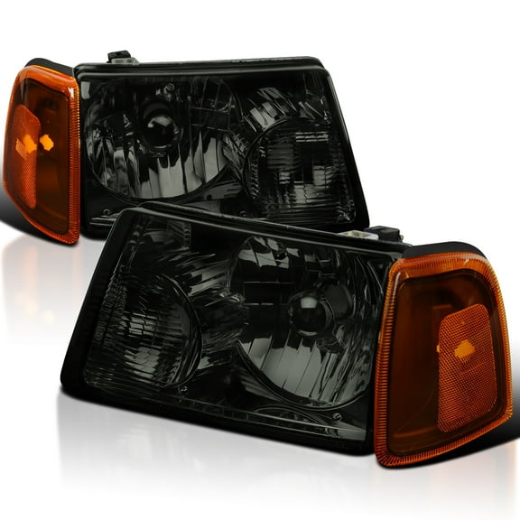 Spec-D Tuning Smoke Lens Headlights + Amber Corner Lights Compatible with 2001-2011 Ford Ranger L+R Pair Head Light Lamp Assembly