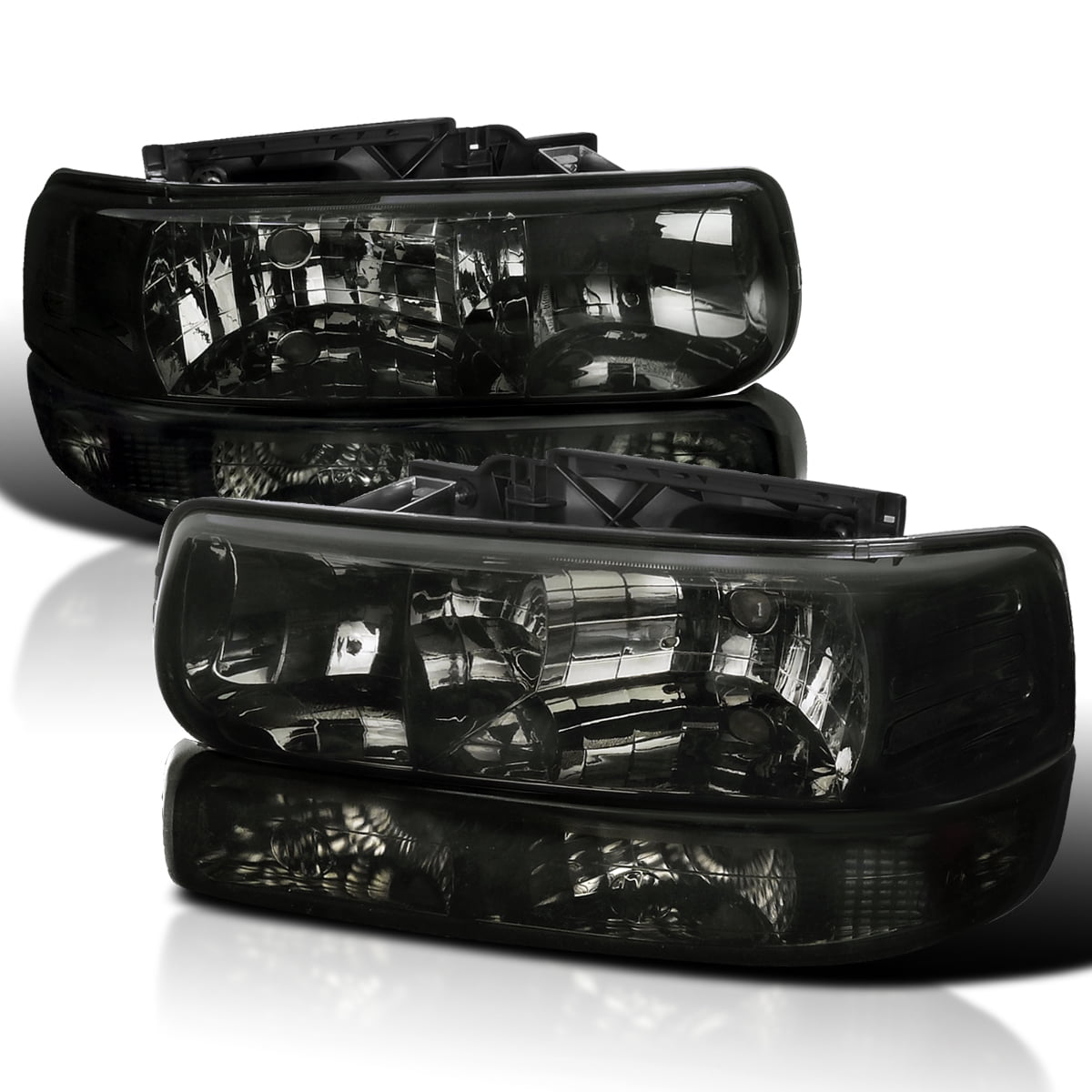 Spec D Tuning Smoke Lens Headlights Bumper Lights Compatible With Chevy Silverado