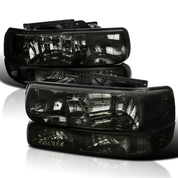 Spec-D Tuning Smoke Lens Headlights + Bumper Lights Compatible with 1999-2002 Chevy Silverado 2000-2006 Tahoe Suburban, Left + Right Pair Headlamps Assembly