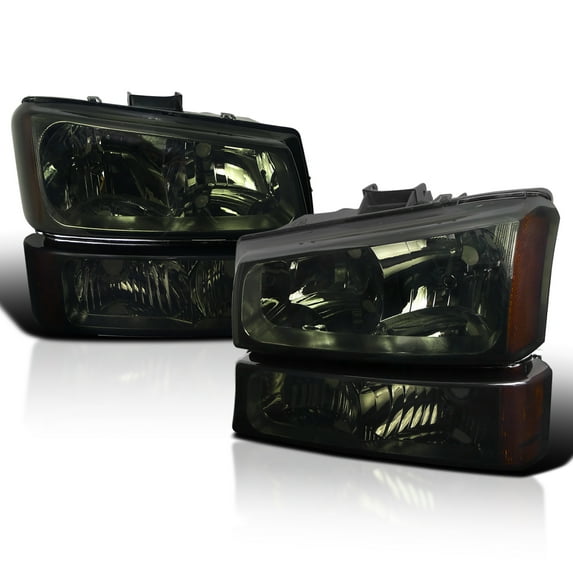 Spec-D Tuning Smoke Lens Headlights + Bumper Lights Compatible with 2003-2007 Chevy Silverado 1500 2500 3500 Avalanche Head Lamp Assembly Left + Right Pair Headlamps Assembly