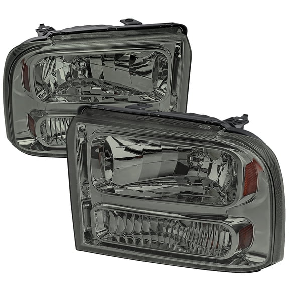 Spec-D Tuning Smoke Lens Headlights Compatible with 2005-2007 Ford F250 F350 F450 F550 Super Duty, 2005 Ford Excursion, L+R Pair Head Light Lamp Assembly
