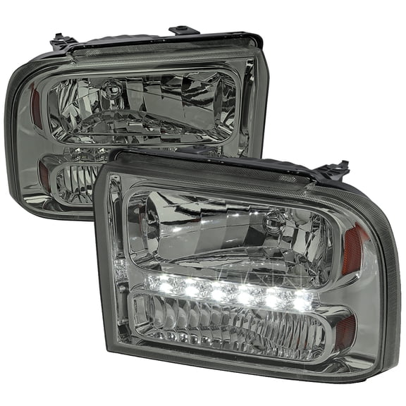 Spec-D Tuning Smoke Lens Headlights Compatible with 2005-2007 Ford F250 F350 F450 F550 Super Duty, 2005 Ford Excursion, L+R Pair Head Light Lamp Assembly