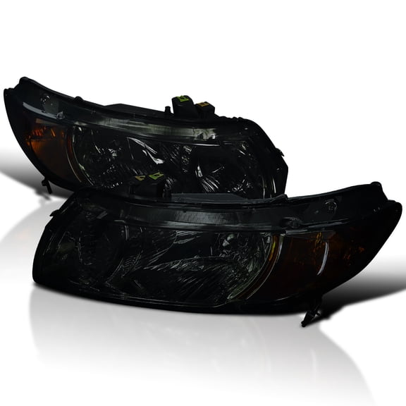 Spec-D Tuning Smoke Lens Headlights Compatible with 2006-2011 Honda Civic Coupe L+R Pair Head Light Lamp Assembly