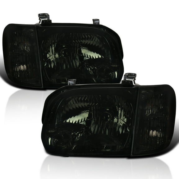 Spec-D Tuning Smoke Lens Headlights + Corner Lights Compatible with 2005-2006 Toyota Tundra Double Cab Base SR5 Limited, 2005-2007 Sequoia, L+R Pair Head Light Lamp Assembly