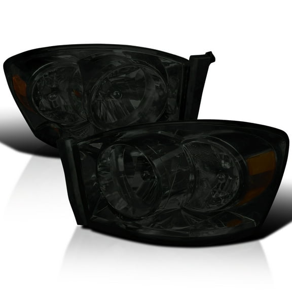 Spec-D Tuning Smoke Lens Headlights w/ Amber Compatible with 2006-2008 Dodge Ram 1500, 2006-2009 Dodge Ram 2500 3500, L+R Pair Head Light Lamp Assembly