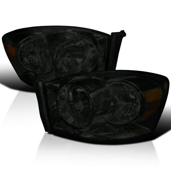 Spec-D Tuning Smoke Lens Headlights w/ Amber Compatible with 2006-2008 Dodge Ram 1500, 2006-2009 Dodge Ram 2500 3500, L+R Pair Head Light Lamp Assembly