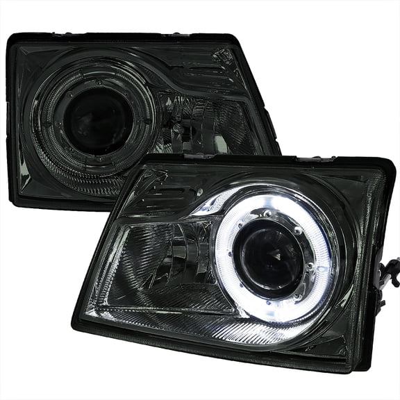 Spec-D Tuning Smoke Lens Projector Headlights W/ Halo Ring Compatible with 1998-2000 Ford Ranger, Left + Right Pair Headlamps Assembly