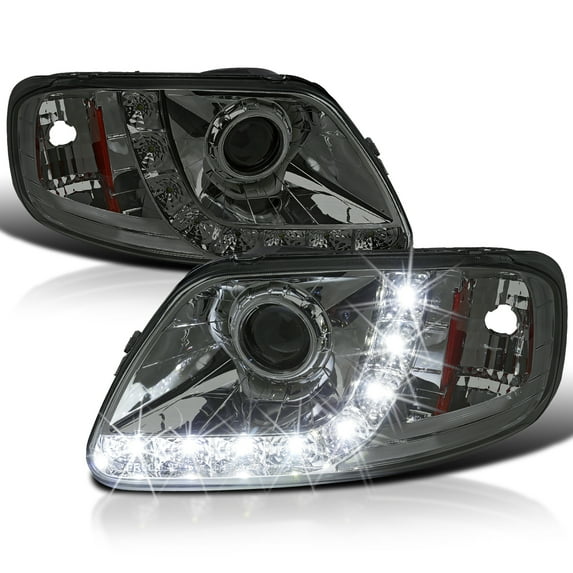 Spec-D Tuning Smoke Projector Headlights W/ LED Lamps Compatible with 1997-2003 Ford F150, 1997-2002 Ford Expedition, 2004 Ford F150 Heritage, Left + Right Pair Headlamps Assembly