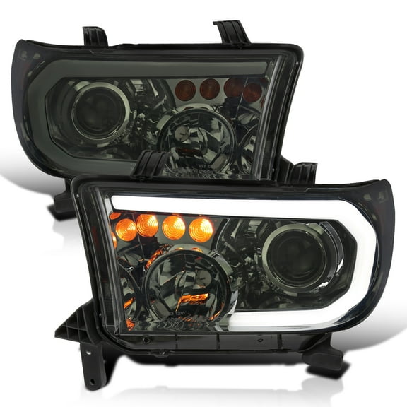 Spec-D Tuning Smoke Projector Headlights w/ LED Tube Compatible with 2007-2013 Toyota Tundra, Left + Right Pair Headlamp Assembly