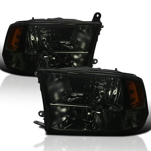 Spec-D Tuning Smoke Quad Headlights Compatible with 2009-2018 Dodge Ram 1500/2500/3500 Left + Right Pair Head Lights Lamp Assembly