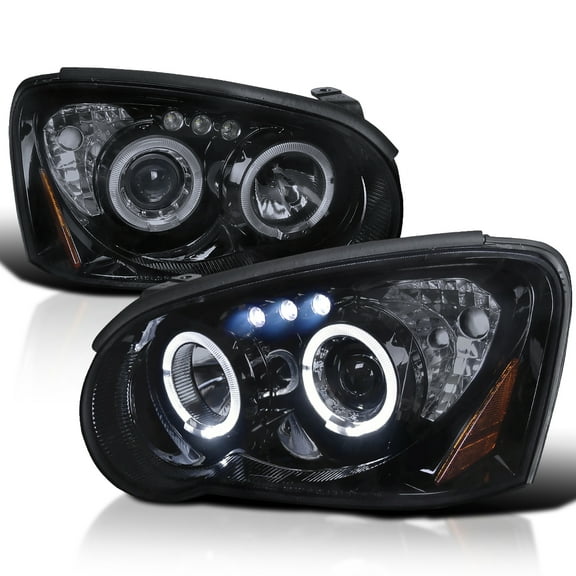 Spec-D Tuning Smoked Lens Glossy Black Housing LED Halo Projector Headlights Compatible with 2004-2005 Subaru Impreza RS/ WRX/ Outback/ STI, Left + Right Pair Headlamps Assembly