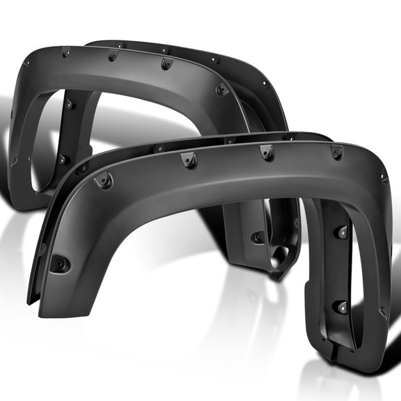 Spec-D Tuning 4PC Front + Rear Smooth Black Rivet Bolt-On Pocket Style Fender Flares Compatible with 2020-2024 Chevy Silverado 2500HD 3500HD