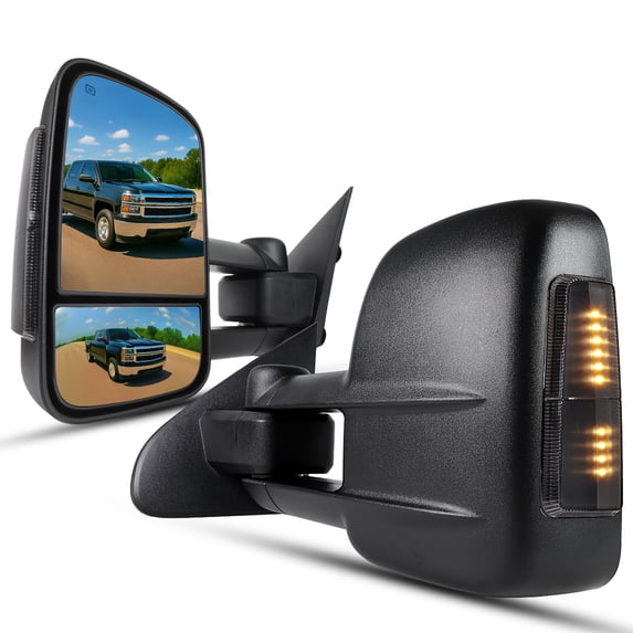 Spec-D Tuning Towing Extend Power Heated Mirrors + Led Signal Lights Compatible with 2014-2018 Chevy Silverado GMC Sierra 1500 Left + Right Pair