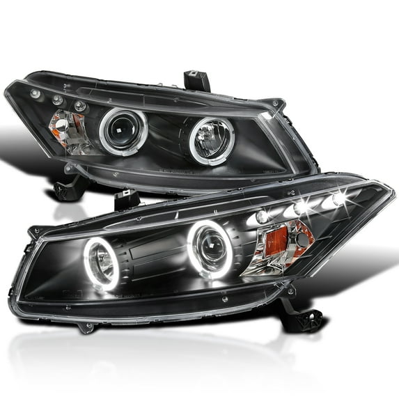 Spec-D Tuning Twin Halo Black Projector Headlights Compatible with 2008-2012 Honda Accord 2 Door Coupe Left + Right Pair Headlamps Assembly