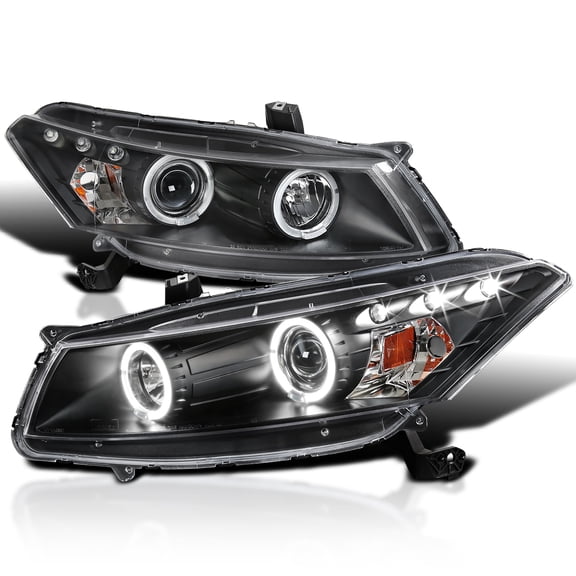 Spec-D Tuning Twin Halo Black Projector Headlights Compatible with 2008-2012 Honda Accord 2 Door Coupe Left + Right Pair Headlamps Assembly