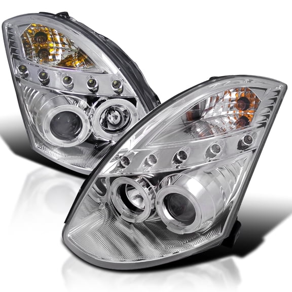 Spec-D Tuning Twin Halo LED Chrome Housing Clear Lens Projector Headlights Compatible with 2003-2007 Infiniti G35 2 Door Coupe With HID System Headlights, Left + Right Pair Headlamps Assembly