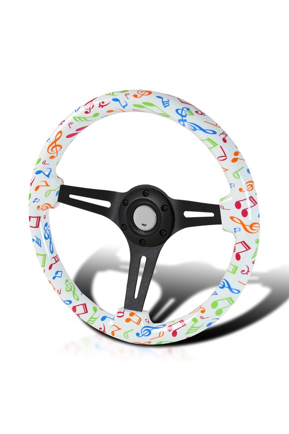 Universal 2" Rainbow Music Notes 350MM Sport Racing Wooden Steering Wheel 1PC