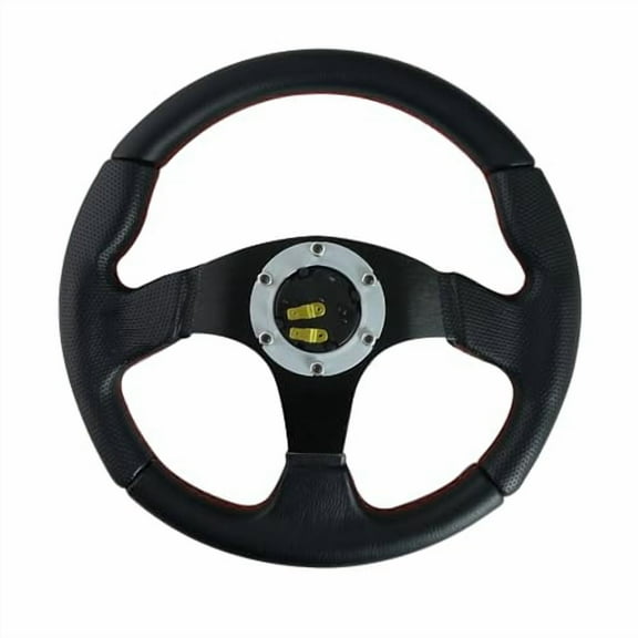 Spec-D Tuning Universal 320mm Racing Steering Wheel JDM Black Leather with Red Stitching