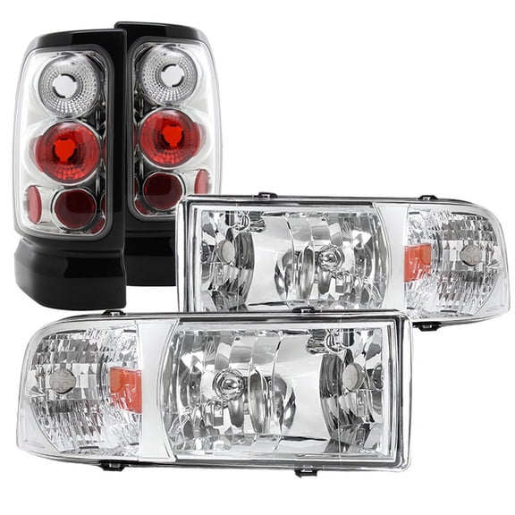 Spec-D Tuning for Dodge Ram 1500 2500 3500 Pick-Up Chrome Corner Headlights+Red/Clear Tail Lamps
