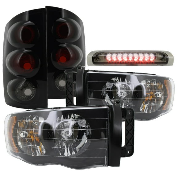 Spec-D Tuning for Dodge Ram Crystal Headlights+Glossy Black Tail Lights+Clear LED 3rd Brake Lamp