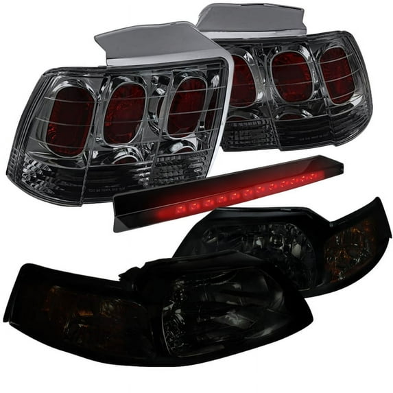 Spec-D Tuning for Ford Mustang Base Gt, Smoked Lens Headlights, Smoked Tail Lights, 3rd Brake Lamp