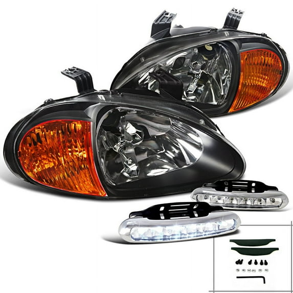 Spec-D Tuning for Honda Del Sol 2-In-1 Black Headilght Corner Lamps+LED Fog Lamps