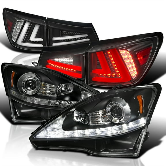 Spec-D Tuning for IS250 Black SMD LED Signal Projector Headlights+LED Tail Lamps