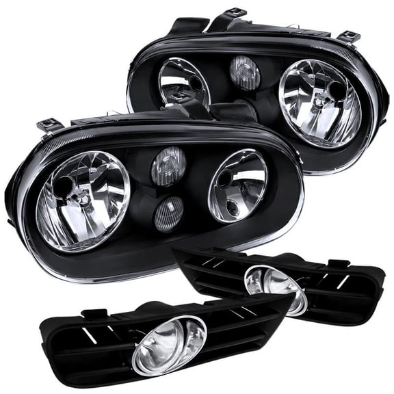 Spec-D Tuning for Volkswagen Golf GTI Black Headlights w/Built-in Fog Lamps+Clear Fog Lights+Switch