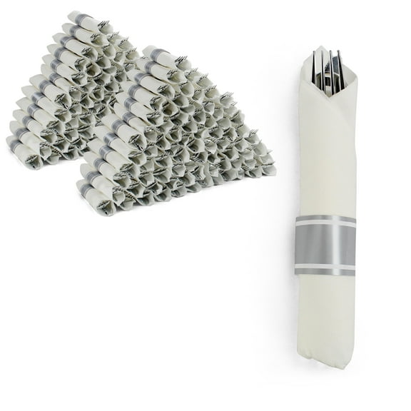 Spec101 Plastic Silverware in Silver Color - 300pk Pre Wrapped Plastic Cutlery