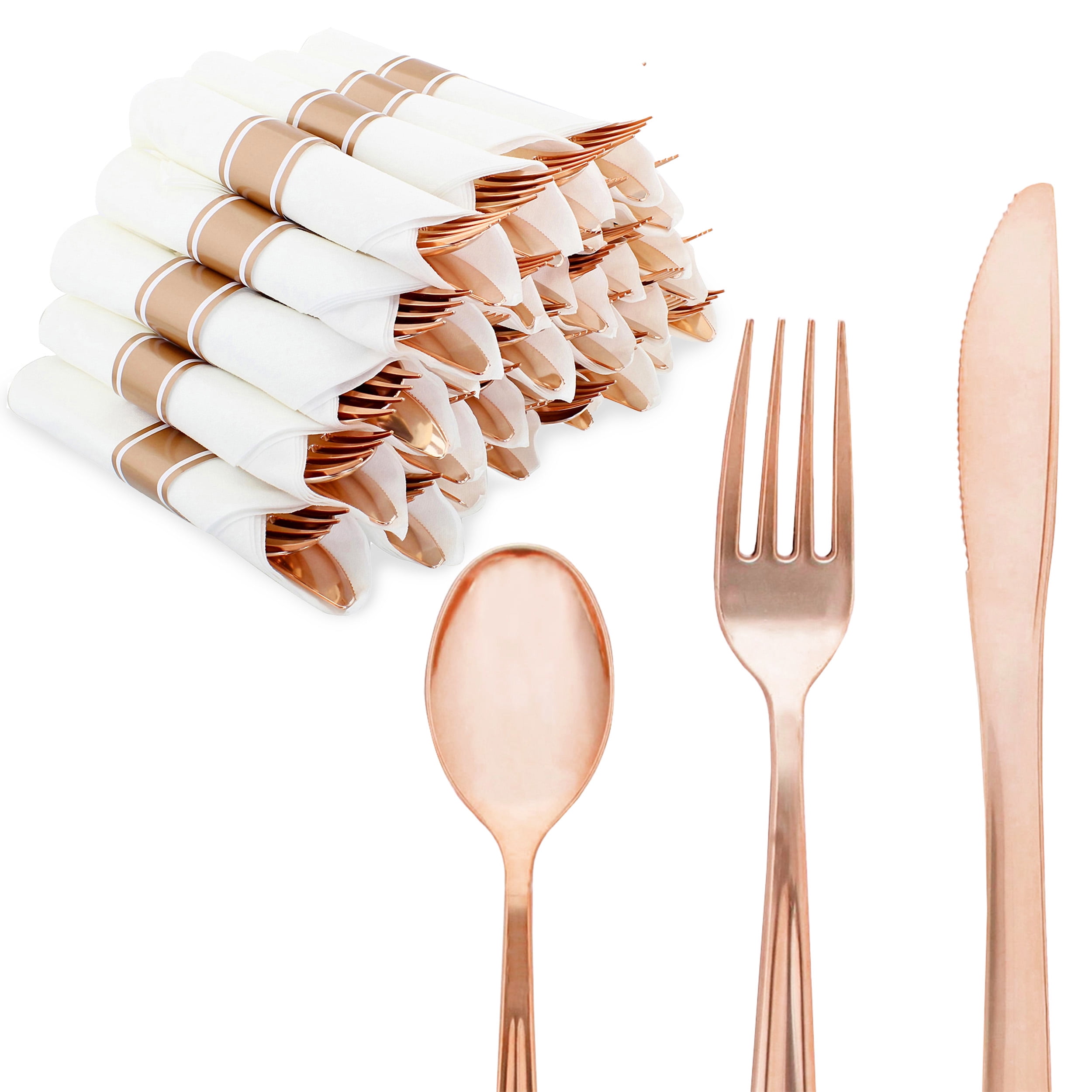 Spec101 Rose Gold Disposable Silverware Set, 30pk Heavy Duty Plastic ...