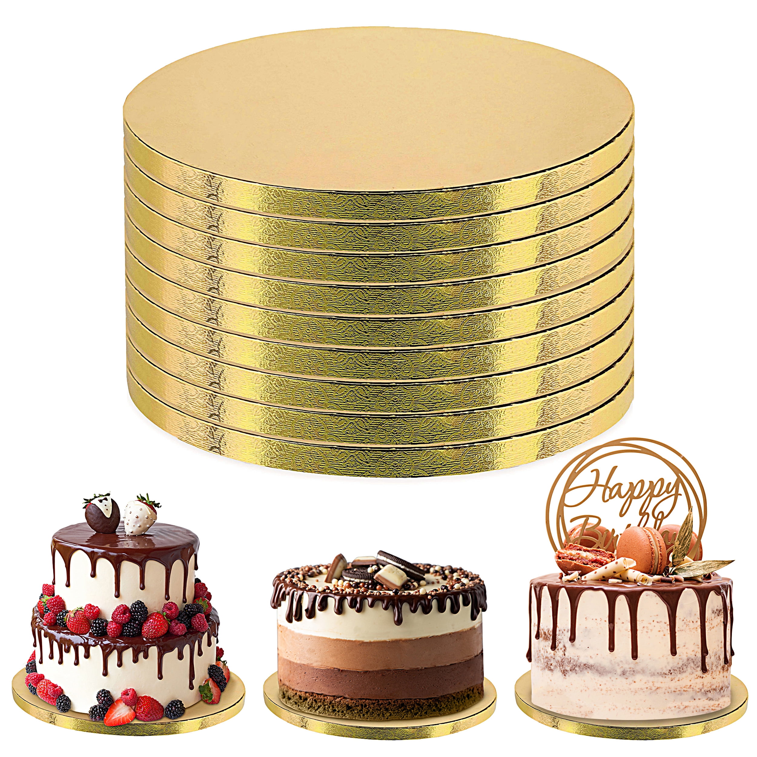 Spec101 Round Cake Boards Bulk 12pk 10 Inch Cake Drum Gold 1/2in Smooth Edge