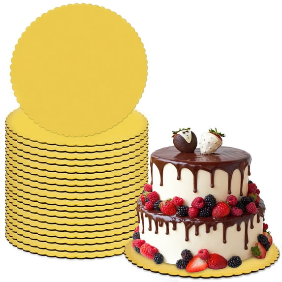 Spec101 Round Cake Boards Bulk 20pk - 12 Inch Cake Drum Gold Flat Scalloped Edge