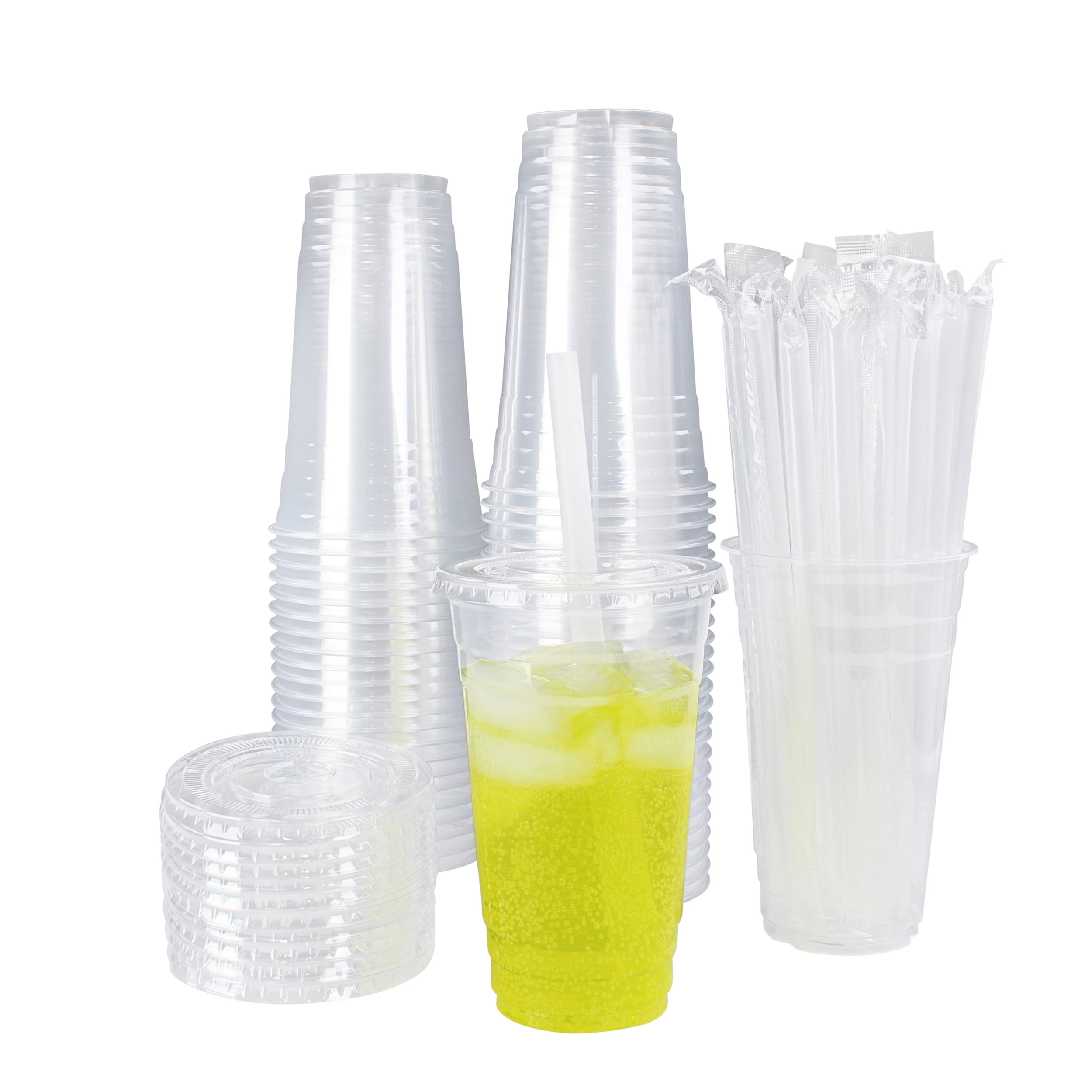 16 oz. Tall Plastic Lemonade Cold Cup with Straw and Lid - 500/Case
