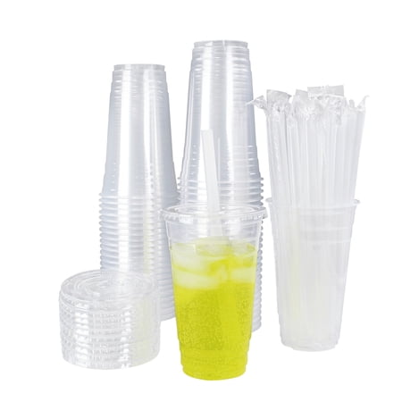 Spec101 To Go Smoothie Cup 50pk - 24oz Clear Plastic Cups with Lids and Straws