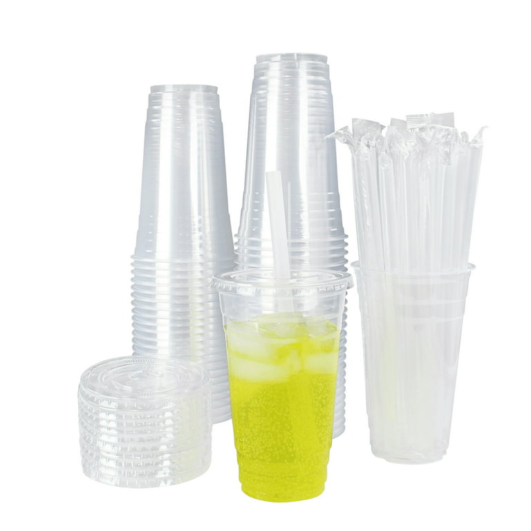 Clear Plastic Cups with Lids & Straws - 24 Pc. - Yahoo Shopping
