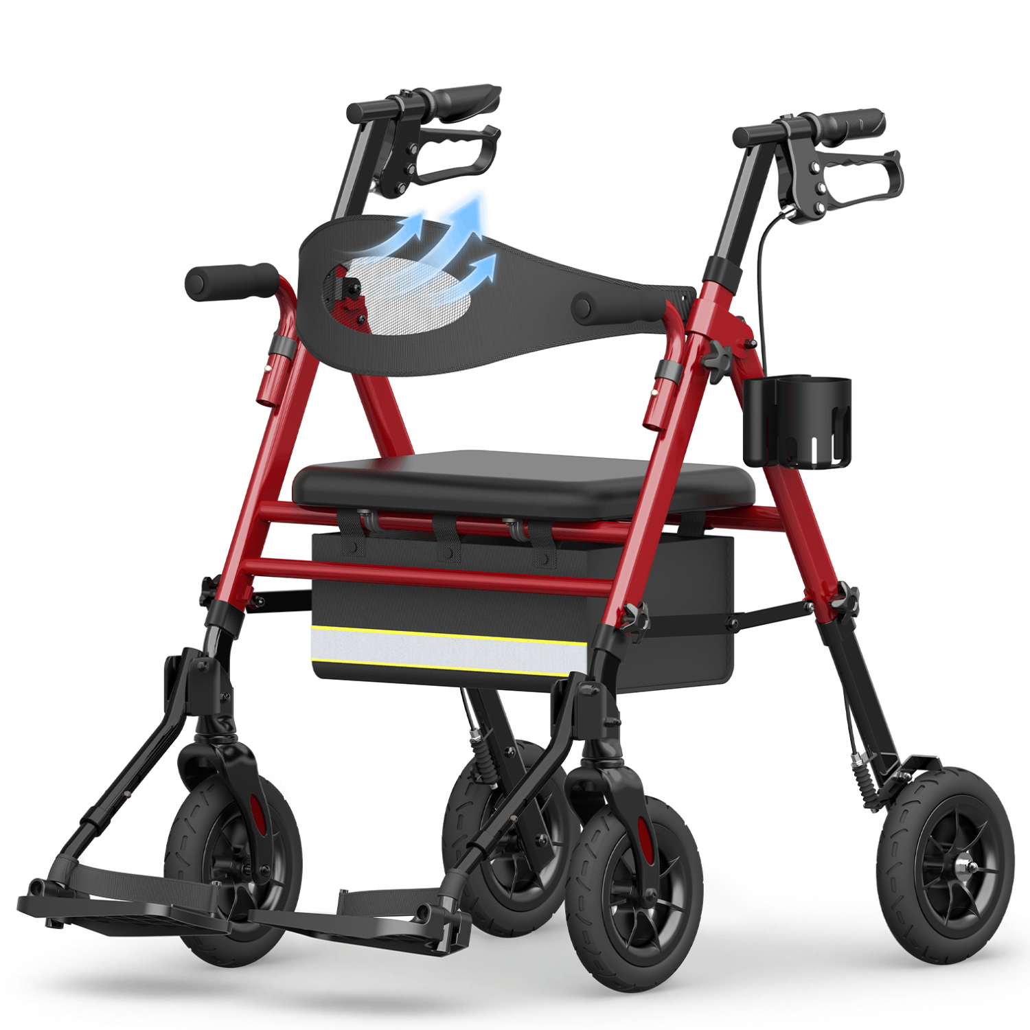 Specared 2 In 1 Rollator Walker Transport Chair Ultra Wide Breathable Backrest Foldable Walker 8 PU Shock Abs All Terrain Max 350lbs Red: Shop With Context