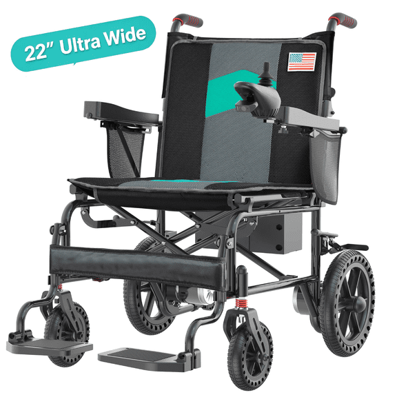Specared 22'' Widest Seat Electric Wheelchairs, 500W Motor All Terrain Power Wheelchair, Foldable Lightweight 350 lb Support, Blue