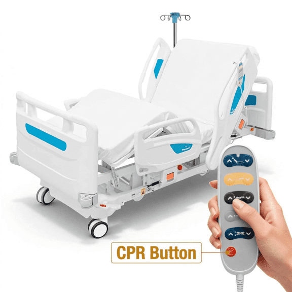 Specared 6-Function Electric Hospital Bed with Quiet Timotion Motor & CPR Release, Adjustable Home Care Medical Bed with Mattress IV Pole, Max 550lbs