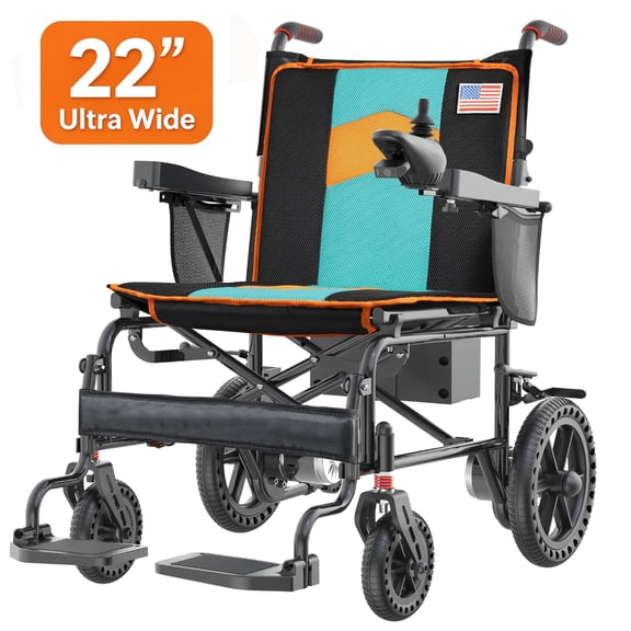 Specared 22'' Widest Seat Foldable Electric Wheelchair, 500W 15 Mile Range All Terrain Motorized Wheelchair, 350LB Support, Orange