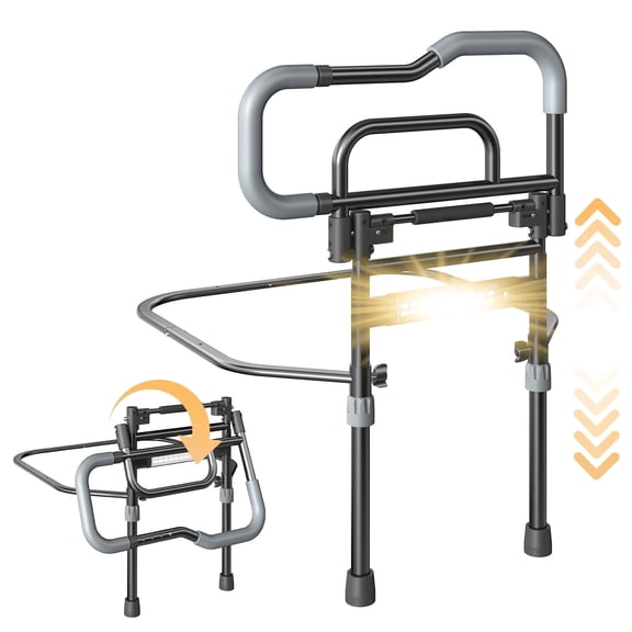Specared Bed Rails for Elderly Safety, 180 One-Hand Folding Bed Assist Rails for Seniors with Sensor Light, Storage Pocket, Adjustable Height