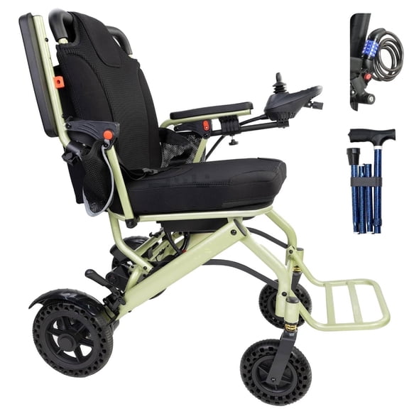 Specared Electric Wheelchairs with Combination Lock & Foldable Cane, 33 lbs Lightweight Foldable Electric Wheelchair, 15 Mile Range, 330 lb Capacity
