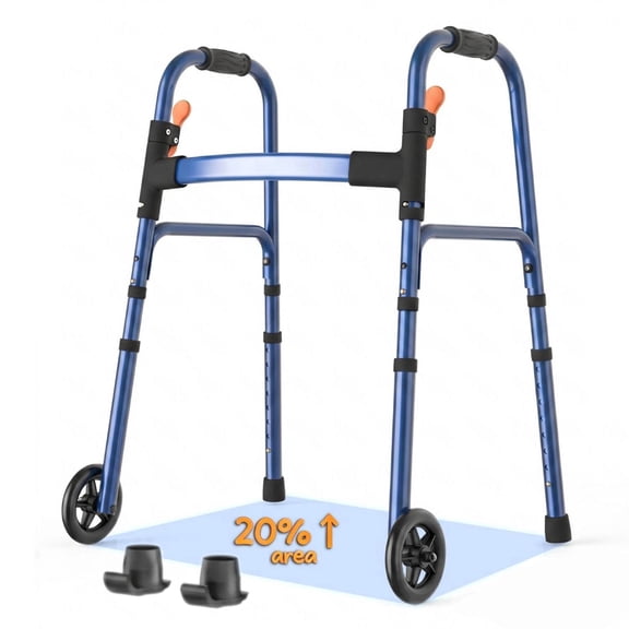 Specared Folding Walker for Seniors, Ultra-Lightweight Rolling Walker with Trigger Release Folding, 8 Levels 300lbs for Adults Handicap, Blue